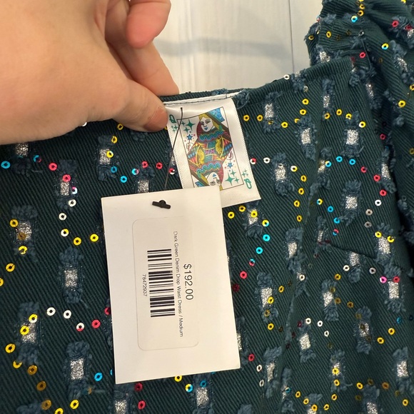 NWT Queen of Sparkles Dark Green Denim Drop Waist Dress - Picture 2 of 4